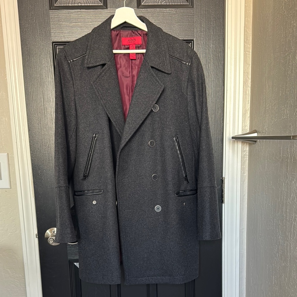 Alfani Gray Double-Breasted Pea Coat with Notched Lapels